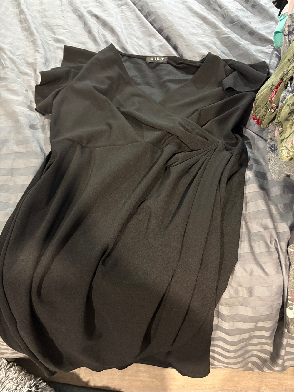 OTEN Black Midi Wrap Dress with Flattering Draping